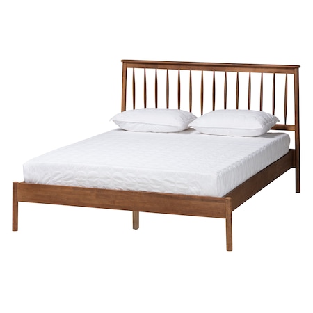 Baxton Studio Agatis Mid-Century Modern Walnut Brown Finished Wood Queen Size Bed 226-12889-ZORO